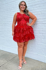 Light Blue Sequin-Embroidery One-Shoulder Tiered A-Line Homecoming Dress