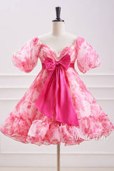 Candy Pink Sweetheart A-Line Homecoming Dress with Bow