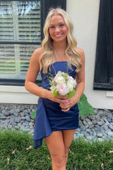 Dark Navy Fabulous Strapless Mermaid Homecoming Dress