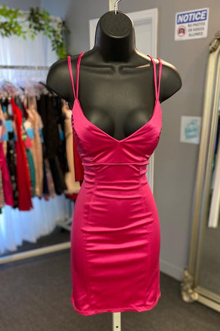 Hot Pink Spandex Double Straps Homecoming Dress