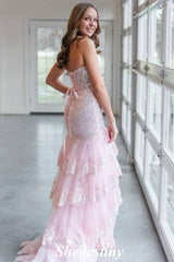 Sweetheart Mermaid Sequin Tiered Ruffles Prom Dress