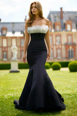 Black Mermaid Satin Long Prom Dress with Ruffles