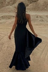 Black Strapless Mermaid Satin Long Prom Dress Sleeveless