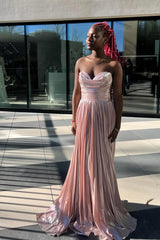 Blush Metallic Sweetheart Pleated Sheath Long Prom Dress