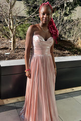 Blush Metallic Sweetheart Pleated Sheath Long Prom Dress
