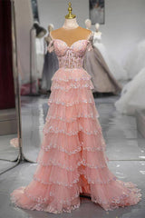 Blush Ruffled Off the Shoulder Princess Long Prom Dress