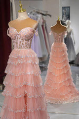 Blush Ruffled Off the Shoulder Princess Long Prom Dress