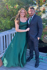 Dark Green Satin Spaghetti Straps Mermaid Long Prom Dress