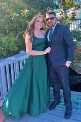 Dark Green Satin Spaghetti Straps Mermaid Long Prom Dress