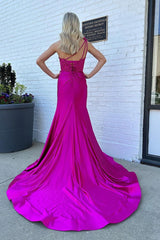 Elegant Mermaid One Shoulder Satin Long Prom Dress with Appliques
