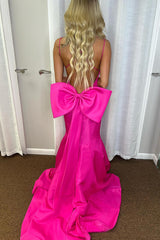 Fuchsia Spaghetti Straps Mermaid Long Prom Dress with Bow