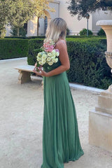 Green Strapless Chiffon A-line Long Prom Dress