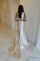 Ivory Satin One Shoulder Mermaid Satin Cut Out Long Prom Dress