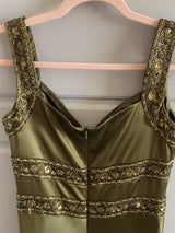 Olive Green Spaghetti Straps Sheath Satin Long Prom Dress