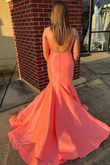 Orange Mermaid Spaghetti Straps Satin Long Prom Dress
