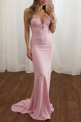 Pink Satin Mermaid Sweetheart Long Prom Dress