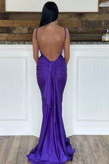 Purple Mermaid Ruffles Spaghetti Straps Long Prom Dress