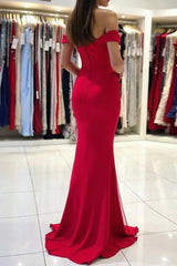 Red Mermaid Off the Shoulder Long Prom Dress with Slit
