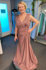 Elegant V-Neck Sheath Pleated Applique Mother of the Bride Dress