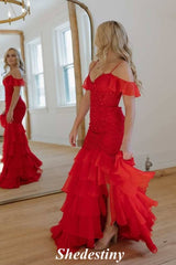 Cold Shoulder Mermaid Prom Dress with Applique