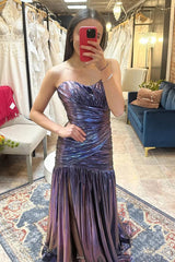 Sparkly Metallic Purple Sweetheart Long Prom Dress