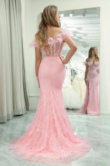 Sparkly Pink Mermaid Long Prom Corset Dress With Slit