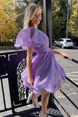 One-Shoulder White Organza Ruffles A-Line Short Gown