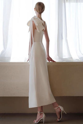 Elegant White One Shoulder Sheath Maxi Formal Dress with Slit