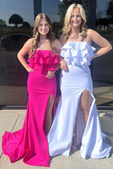 Tiered Ruffles Strapless Mermaid Slit Prom Dress