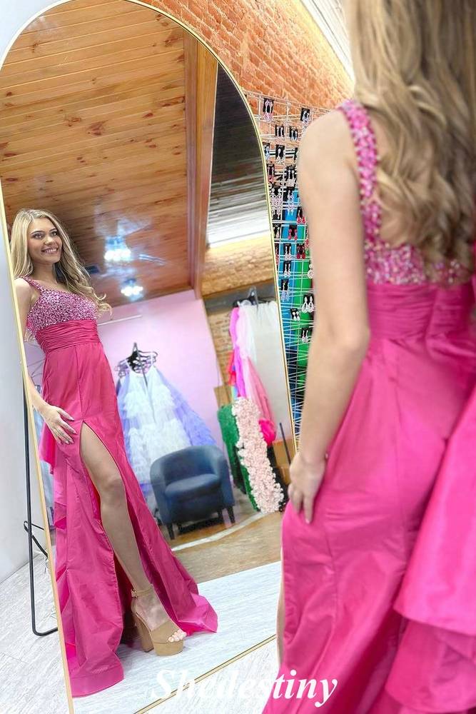 Beaded Corset Fuchsia Mermaid Prom Dress with Bowknot
