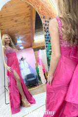 Beaded Corset Fuchsia Mermaid Prom Dress with Bowknot