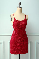 Red Floral Appliques Lace-Up Bodycon Cocktail Dress