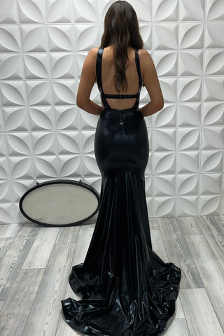 Black Keyhole Backless Trumpet Long Formal Dress