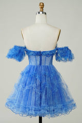 back of Off the Shoulder A-Line Blue Homecoming Dress