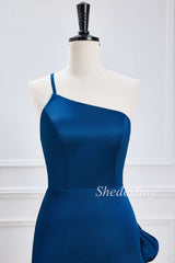 One-Shoulder Blue Ruffle High-Low Formal Dress