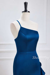 One-Shoulder Blue Ruffle High-Low Formal Dress