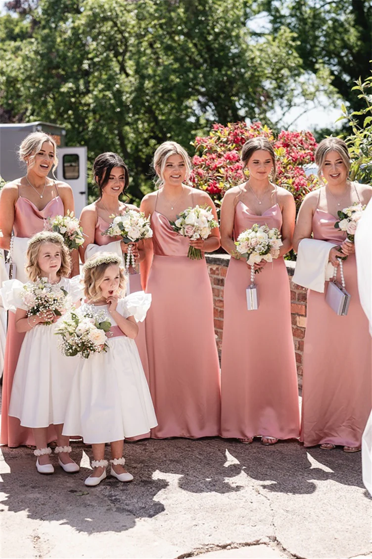 Coral Cowl Neck Sheath Chiffon Maid Of Honor Gowns 