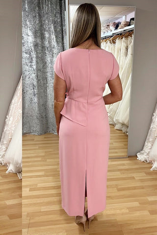 Dusky Pink Chiffon Round Neck Mother of the Bride Dress with Cap Sleeves
