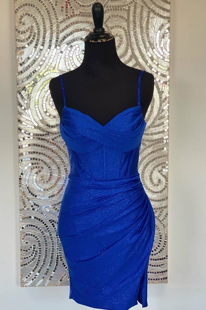 Royal Blue V-Neck Bodycon Party Dress with Slit 