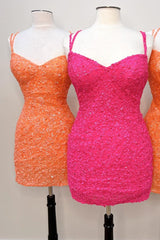 Pink Sequin Sweetheart Bodycon Mini Homecoming Dress