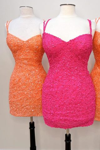 Pink Sequin Sweetheart Bodycon Mini Homecoming Dress