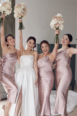 Modern Dusty Pink One Shouler Sheath Bridesmaid Dress