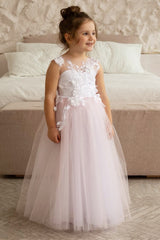 Light Pink Floral Appliques Bow-Back A-Line Flower Girl Dress