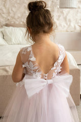 Light Pink Floral Appliques Bow-Back A-Line Flower Girl Dress