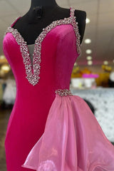 V-Neck Fuchsia Mermaid Prom Dress with Rhinestone