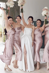 Modern Dusty Pink One Shouler Sheath Bridesmaid Dress