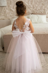 Light Pink Floral Appliques Bow-Back A-Line Flower Girl Dress