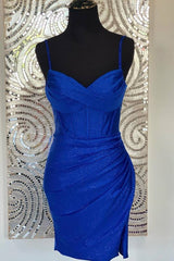 Royal Blue V-Neck Bodycon Homecoming Dress with Slit