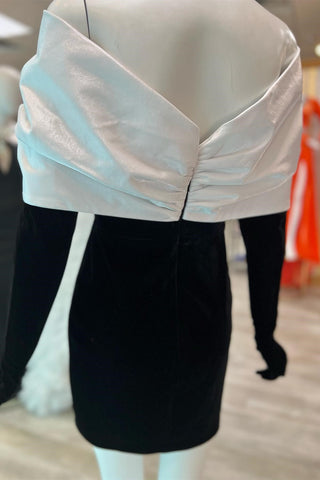 Black Velvet Off-the-Shoulder Bow-Front Short Dress