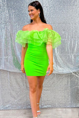 Green Off-the-Shoulder Ruffle Fitted Homecoming Dress